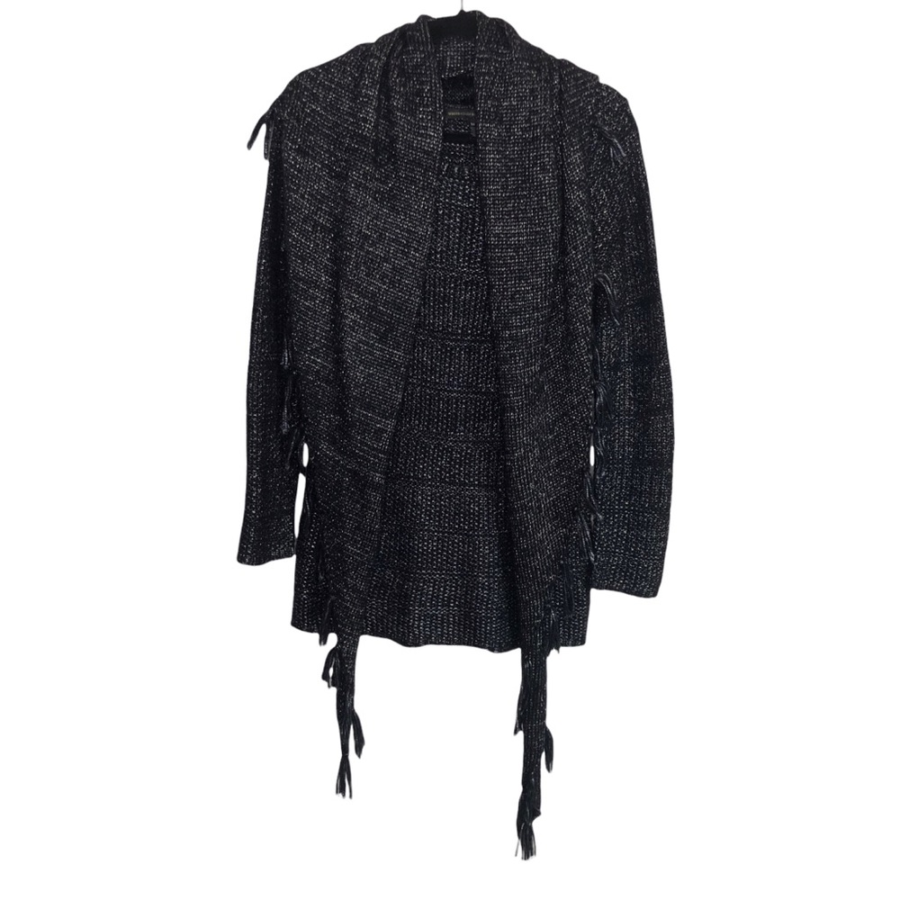White House Black Market Navy Silver Marled Sweater With Detachable Scarf Shawl